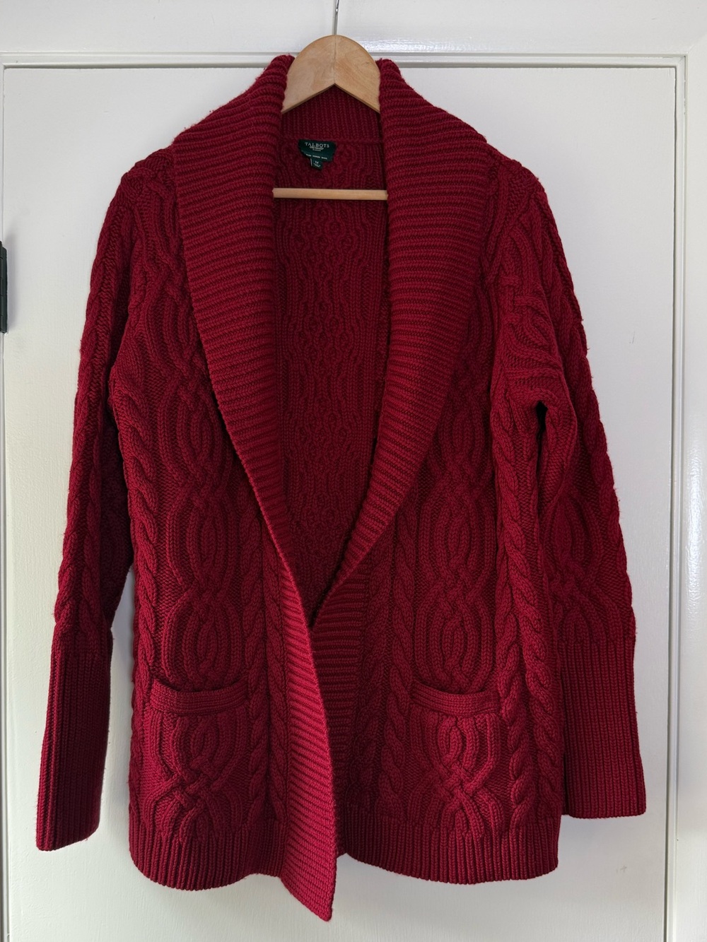 Talbots Merino Wool Chunky Knit Shawl Collar Cardigan Sweater Eclectic Grandpa